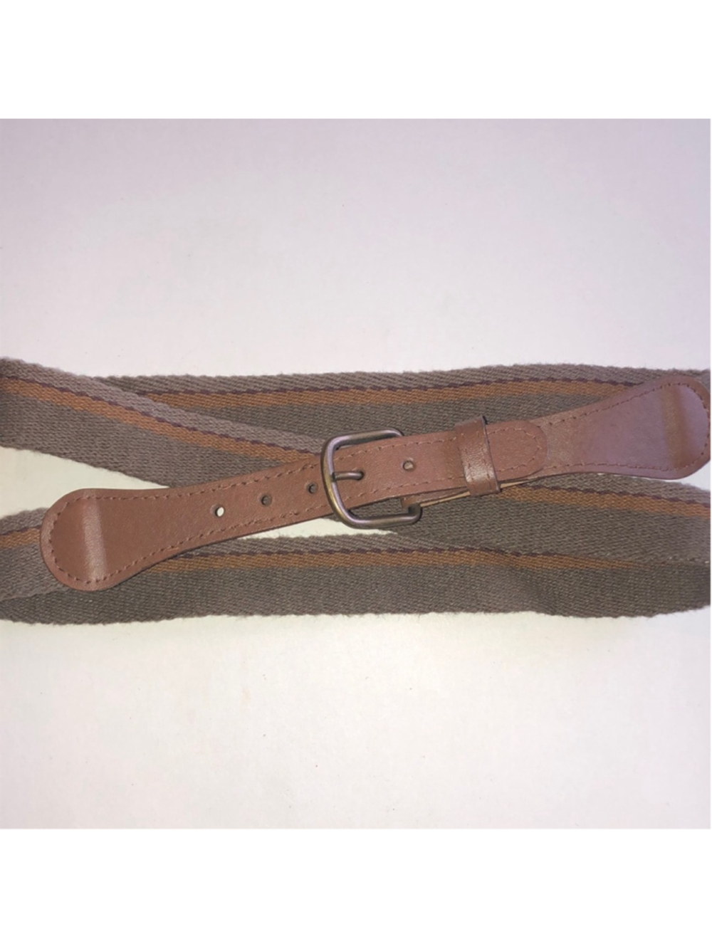 Brown Striped Canvas & Leather Canvas Belt